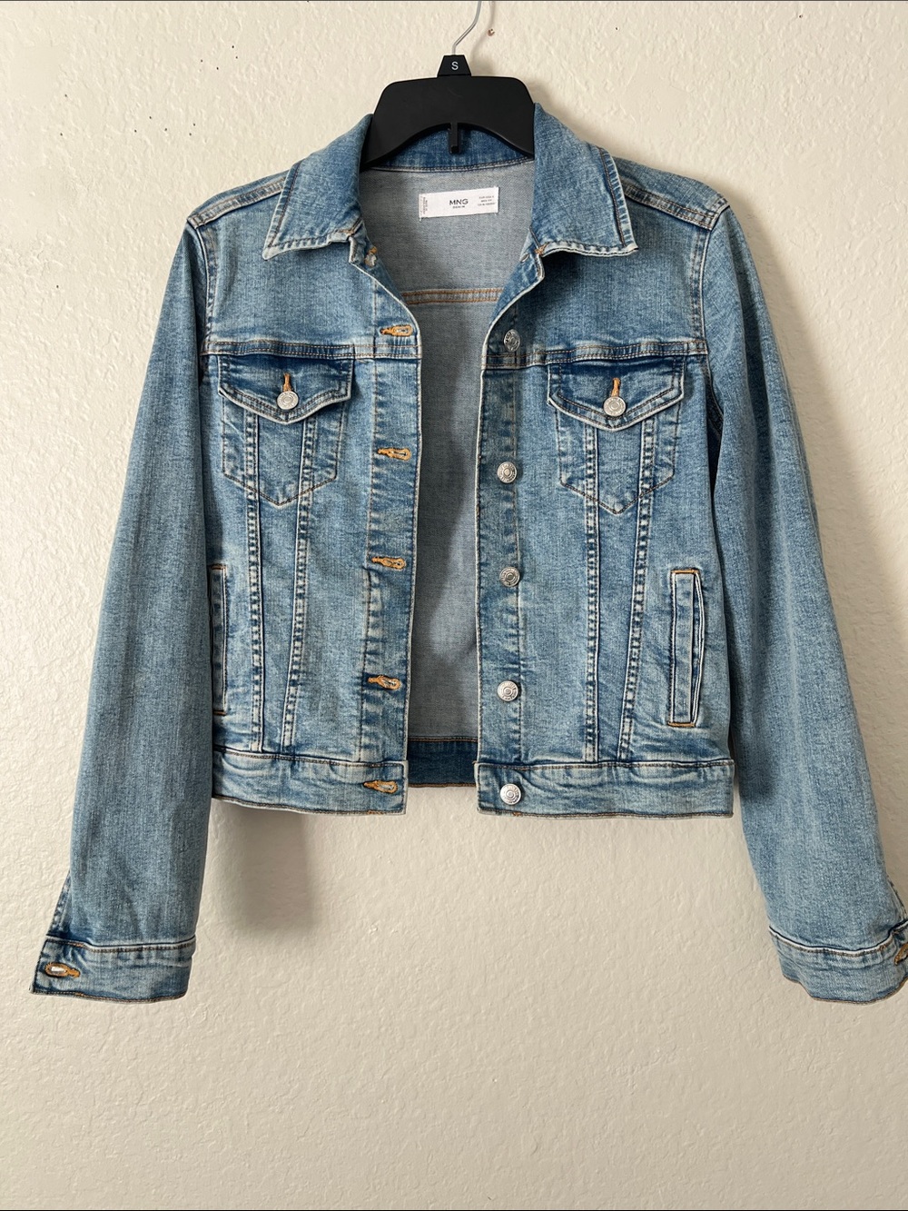 EUC MANGO Light Blue Denim Jacket Cotton Blend Size S